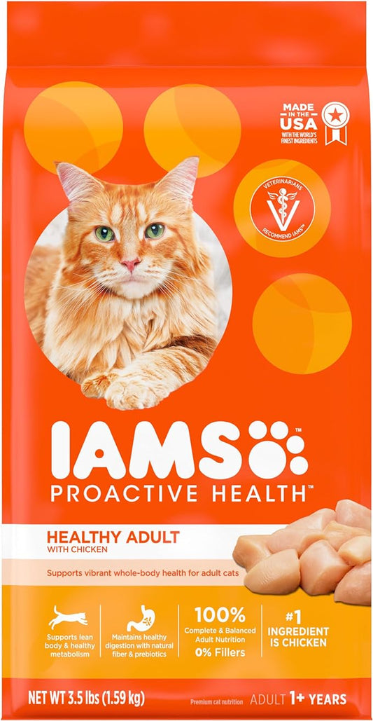 IAMS PROACTIVE HEALTH Adult Healthy Dry Cat Food with Chicken Cat Kibble, 3.5 lb. Bag