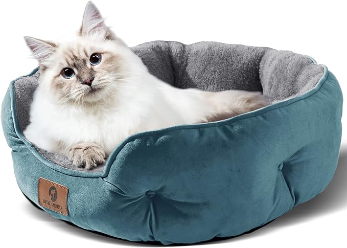 Small Dog Bed for Small Dogs, Cat Beds for Indoor Cats, Pet Bed for Puppy and Kitty, Extra Soft & Machine Washable with Anti-Slip & Water-Resistant Oxford Bottom, Teal, 20 inches