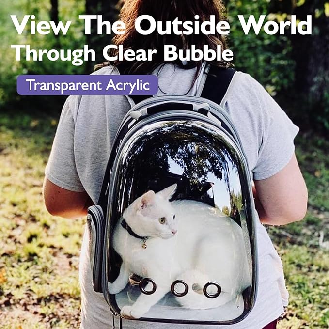 Pawaboo Cat Backpack Carrier, Pet Bubble Carrying Bag for Small Medium Kitty Puppy, Transparent Cat Space Capsule Backpack Airline Approved, Breathable Cat Travel Bag for Hiking Walking Camping, Black