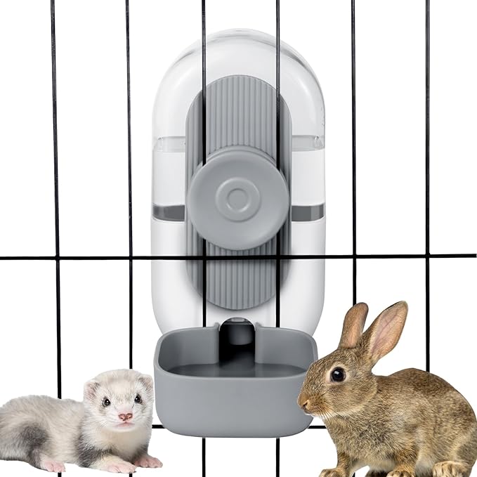 28oz Hanging Automatic Water Dispenser，Rabbit Water Bottle,Bunny Guinea Pig Ferret Water Bowl for Cage,Suitable for Small Animal Puppies(Cage Grid Spacing Over 1.2'')(Gray)