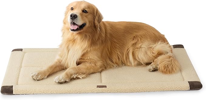 Bedsure Washable Dog Crate Bed for Extra Large Dogs, Reversible Foam Floor Dog Mat, Lightweight Travel Flat Pet Beds for Indoor & Outdoor Dogs (48" x 30", Beige)