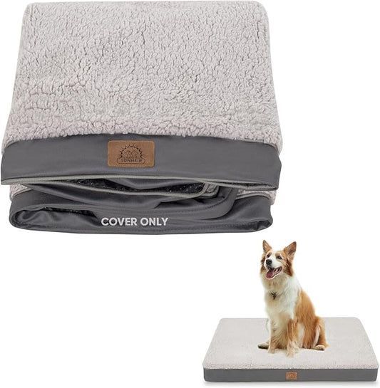 Washable Large Dog Bed Covers Soft Plush Replacement, Waterproof Dog Bed Liner, Pet Bed Cover with Zipper 36x27x3 Inches, Grey, Cover Only