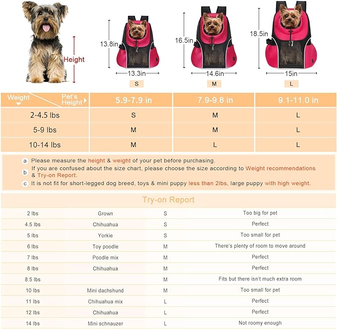 WOYYHO Pet Dog Carrier Backpack Small Dog Front Backpack Ventilated Mesh Dog Travel Back Pack with Safety Belt for Travel Hiking Cycling Outdoor Use (M (5-9 lbs), Rethink Pink)