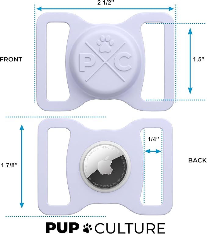 Pup Culture AirTag Dog Collar Holder, Extra-Durable, Lightweight, and Protective AirTag Case for Dog Collar -Track Your Pet Using an Apple AirTag - Dog Collar AirTag Holder- Lavender 1.5 Inch Collar