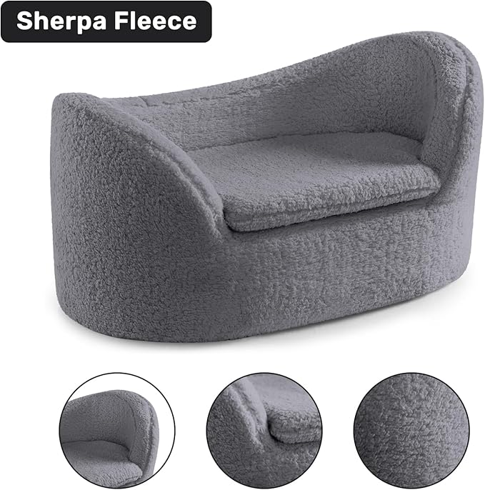 Hollypet Cat Sofa Couch, Pet Sofa for Cats and Small Dogs, Sherpa Fleece Cat Sleeping Bed, Ultra-Soft Snuggle Cat Sofa for Indoor Kitten, Luxury Mini Dog Couch Sofa Bed, Gray