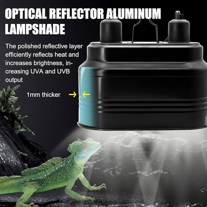 Reptile Dual Light Fixture, Reptile Heat Lamp Fixture with Separate Switches Fit for UVB Bulb Basking Heat Bulb for Reptile Glass Terrariums