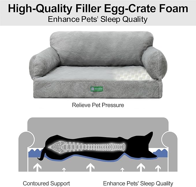 MEWOOFUN 34.6" Orthopedic Dog Bed Sofa for Small Medium Dogs, Egg- Foam Dog Couch with Removable Washable Cover and Non-Slip Bottom (Large, Grey)