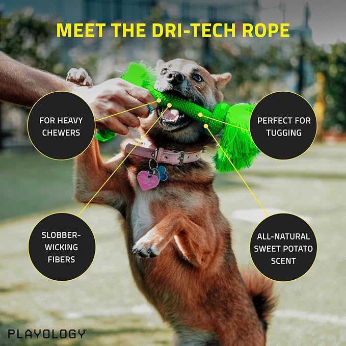 Playology Dri Tech Rope Dog Chew Toy for Large Dog Breeds (35lbs & up) - Engaging, All-Natural Sweet Potato Scented Dog Toys for Tough Chewers - Easy to Clean - Interactive and Non-Toxic