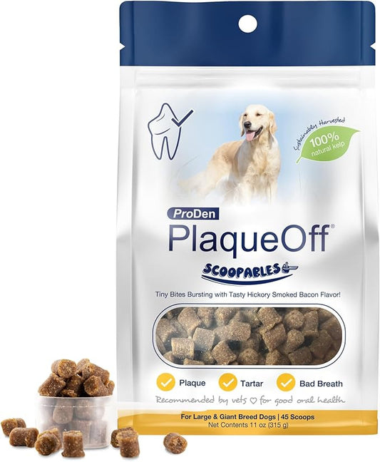 ProDen PlaqueOff Scoopables - Hickory Smoked Bacon Flavor Dental Bites for Large Dogs, Natural Kelp for Plaque & Tartar Control, Freshens Breath -Large & Giant Breed Dental Care- 45 Scoops