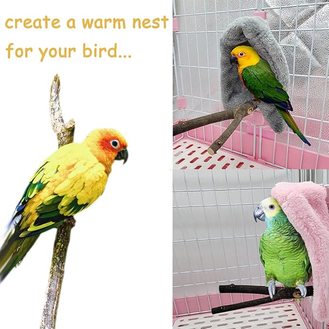 2 Pieces Bird Cozy Corner Fleece Bird Blanket Parrot Warm Nest House Bed Hanging Hammock Toy Plush Snuggle Hut Cage Bedding for Parakeets Conures Cockatiels Lovebirds (Pink + Grey)