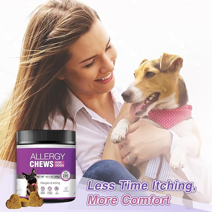 Dog Allergy Chews 200PCs - Dog Allergy and Itching Skin Relief Anti Itch Aller Immune Bites for Dogs Itching Itchy Paw Relief Itch Allergy Probiotics Support Chew Vitamins for Skin and Coat Allergies