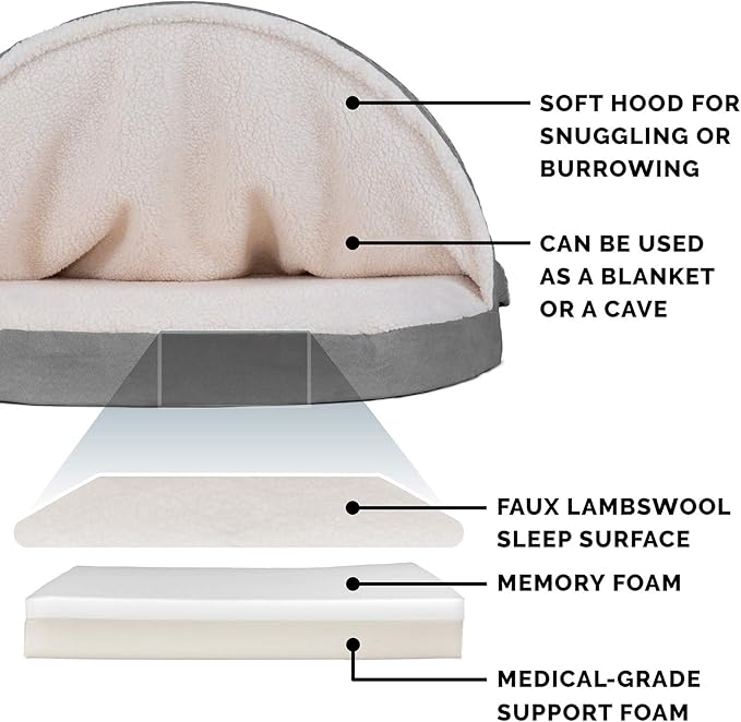 Furhaven 44" Round Memory Foam Dog Bed for Large Dogs w/ Removable Washable Cover, For Dogs Up to 80 lbs - Sherpa & Suede Snuggery - Gray, 44-inch