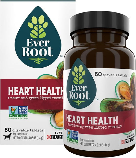 Dog Heart Supplements Heart Health Chewable Tablets with Taurine and Green-Lipped Mussels - 4.02 oz. Canister