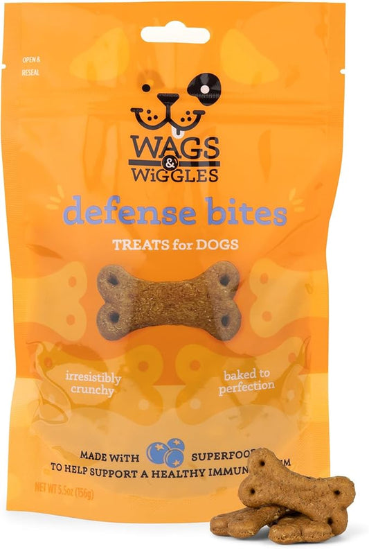 Wags & Wiggles Defense Bites Treats for Dogs, Chicken Flavor, 5.5 oz Resealable Bag | Immune Support Functional Treats for Dogs with Sweet Potato, Spirulina and Turmeric