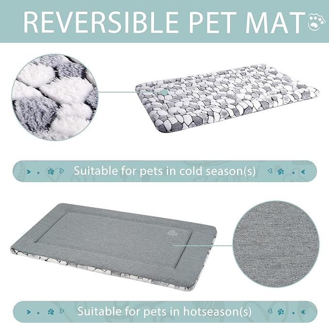 VANKEAN Dog Crate Pad Bed Mat Reversible (Warm & Cool), Soft Pet Sleeping Mat Dog Bed for Crate Suitable for Small to XX-Large Dogs and Cats, Machine Washable Crate Beds, Grey Stone Pattern