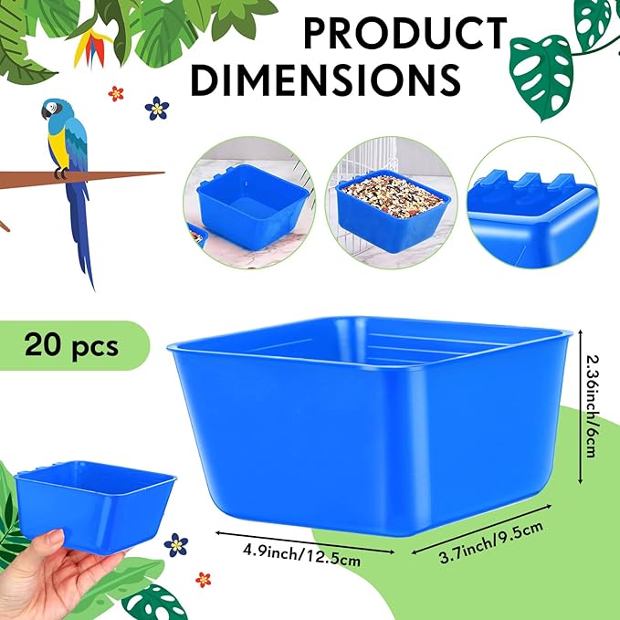 20 Pcs Cage Cups Chicken Feeder Waterer 16 oz Birds Feeders Hanging Bunny Cage Feeder Chicken Water Bowl for Pet Parrot Rooster Parakeet Gamefowl Poultry Pigeon Wire Cage (Blue)