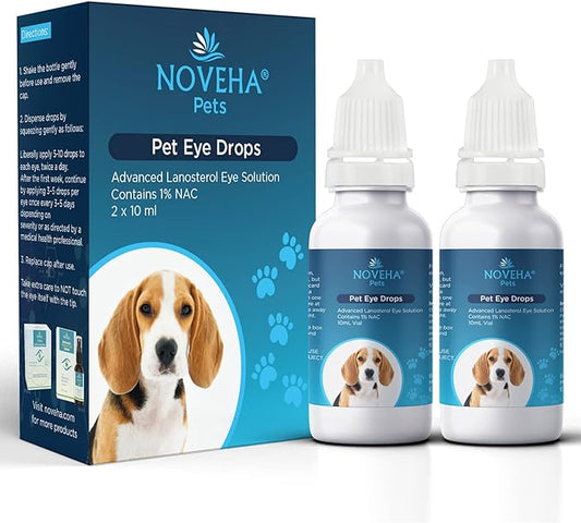 NOVEHA Cataract Drops for Pets, Gentle&Safe Dog Eye Drops, Improve Eye Vision and Cataracts, for Dogs, Cats, Horses, Rabbit, 2x10mL