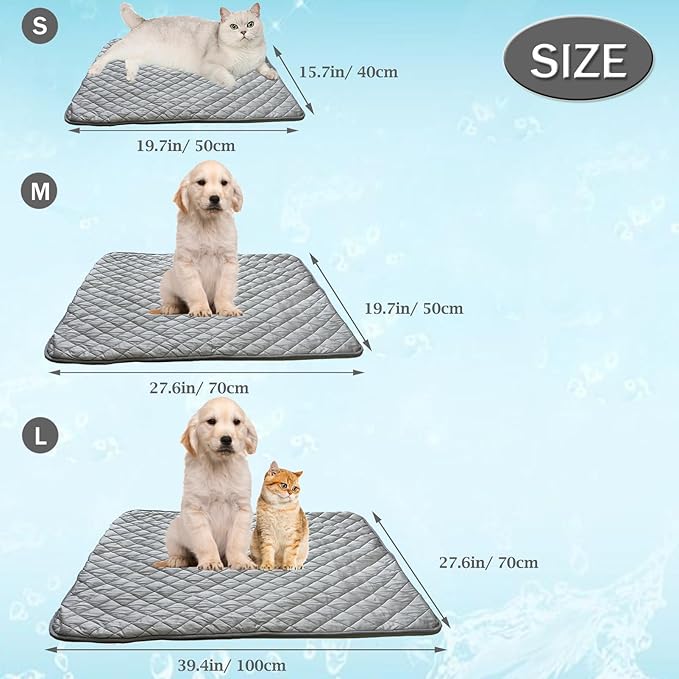 BAMY Cat Cooling Mat Summer Dog Silk Pad Self Cooling Cushion Washable Kitten Ice Blanket with Duck Strawberry Pattern (Grey, L (39.4"x27.6"))