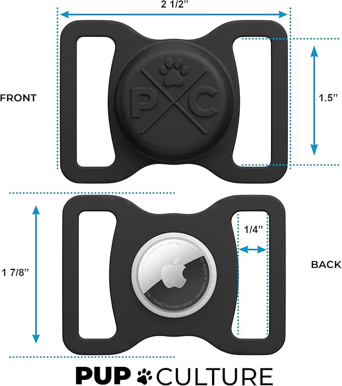 Pup Culture AirTag Dog Collar Holder, Extra-Durable, Lightweight, and Protective AirTag Case for Dog Collar - Track Your Pet Using an Apple AirTag - Dog Collar AirTag Holder- Black 0.5 Inch Collar