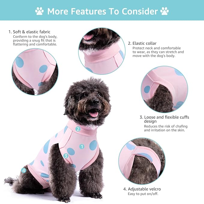 Dog Recovery Suit, Professional Dog Surgery Suit Post Spay, Neuter, Abdominal Surgical Suit for Male Female Dogs Can Pee, Prevent Licking Soft Breathable Cotton Covers Wound (Pink, Small)