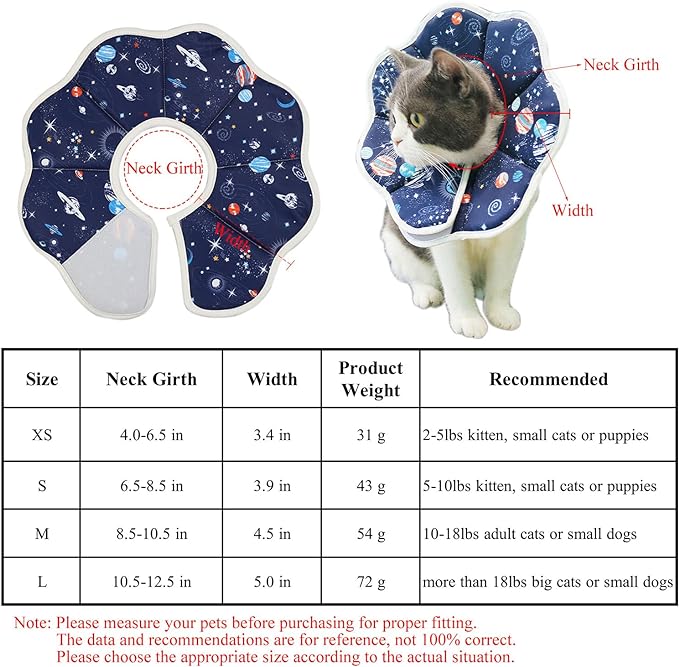 Soft Cat Cone, Adjustable Cat Recovery Collar after Surgery to Prevent Licking Wound, Protective Cat Neck Cone, Comfortable Pet Elizabethan Collar for Cats Kittens and Puppies (Medium)