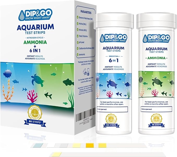 DIP & GO Aquarium Test Strips. Aquarium Water Test Kit and Ammonia Test Kit for Aquarium. Range-Guided and Easy-to-Read, Color Corrected Results. Aquarium Test. (Ammonia & 6-in-1 Combo)