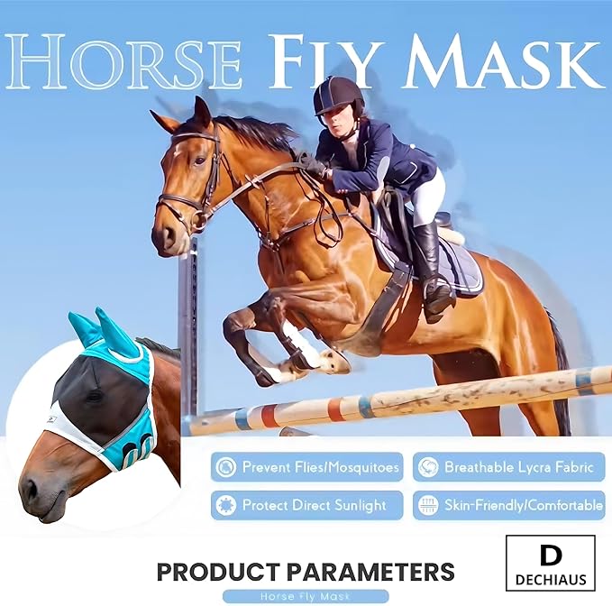 Horse Fly Mask - Fly Masks for Horses with Ears, Horse Sunscreen, Sunscreen for Horses, UV Fly Mask for Horses, Horse Fly Mask UV Protection, Cattle Fly Mask, Fly Masks for Horses, Fly Mask