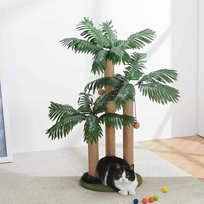 31.5Inch Cat Scratching Post,Cat Scratcher Tree with 3 Scratching Poles & 2 Interactive Dangling Balls,Cats Scratching Posts for Indoor Kitten & Adult Cats