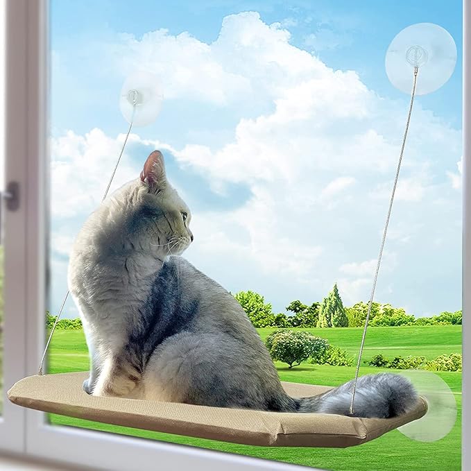 Cat Window Perch, Strong Suction Cups Easy Clean Safety Cat Hammock Window Seat for Large Fat Cat or Double Cats (Up to 50lbs)