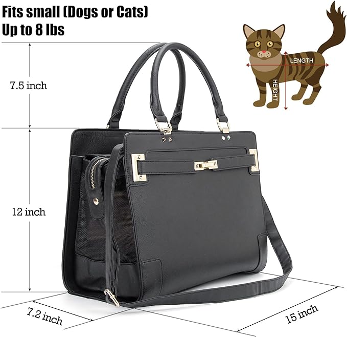 Fashion Pet Carrier Dog Cat Carrier Purse Soft-Sided Leather Handbag Pet Tote Bag for Small Dogs Puppy and Cats TSA Airline Approved