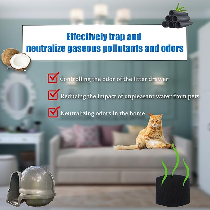 Carbon Filters Compatible with Petmate Booda Clean Step Cat Litter Box - Thickened and Durable Activated Charcoal Filters, Absorb Odors/Control Damp from Pets/Keep Home Fresh (6 Pack)