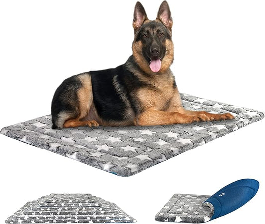KROSER Fancy Dog Crate Pad Dog Bed Mat Reversible (Cool & Warm), Dog Bed Pad with Machine Washable, Dog Crate mat for Small to XXX-Large Dogs, Grey, Navy, Star Pattern