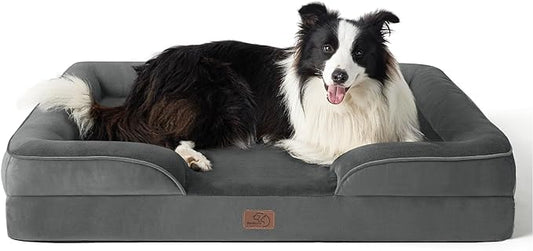 Bedsure Orthopedic Dog Bed for Large Dogs - Big Washable Dog Sofa Beds Large, Supportive Foam Pet Couch Bed with Removable Washable Cover, Waterproof Lining and Nonskid Bottom, Dark Grey