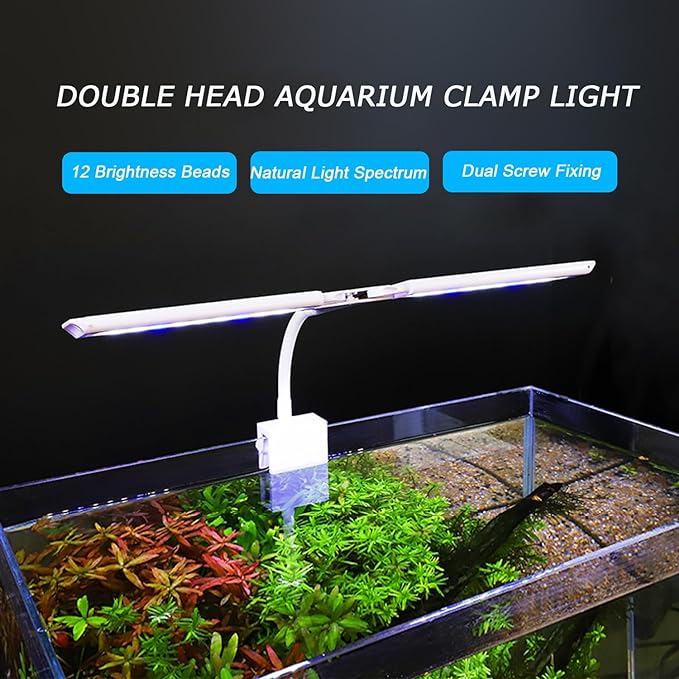 LED Aquarium Light Full Spectrum Clip Fish Tank Light Plants Light 360° Adjustable 2 Light Bar Super-Bright 13.2W Suitable for 20-50 Gal Fish Tank