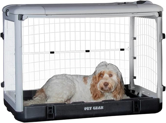 Pet Gear “The Other Door” 4 Door Steel Crate for Dogs/Cats with Removable Tray, Essential Grey, 36 Inch