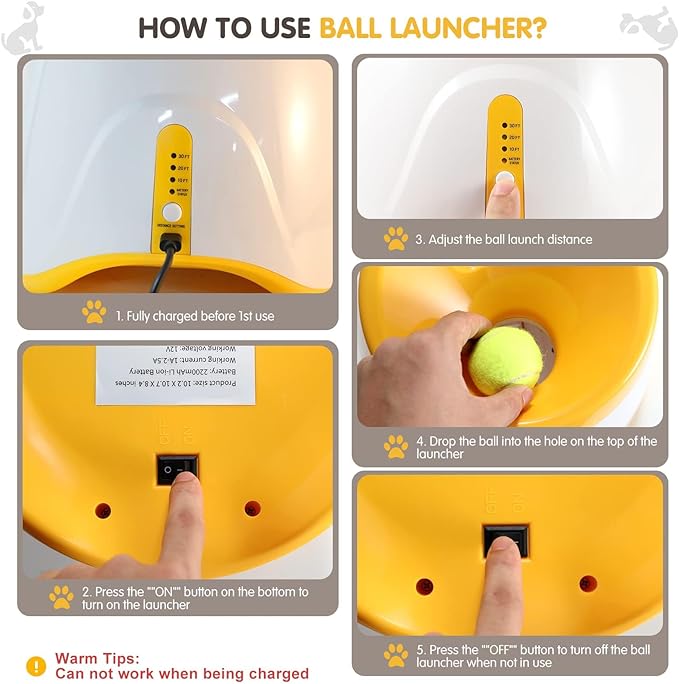 Dog Ball Thrower Launcher, Automatic Ball Launcher with 6 Mini Tennis Balls, Interactive Dog Toys Indoor Outdoor Ball Thrower Machine for Small Dogs with 3 Distance Settings