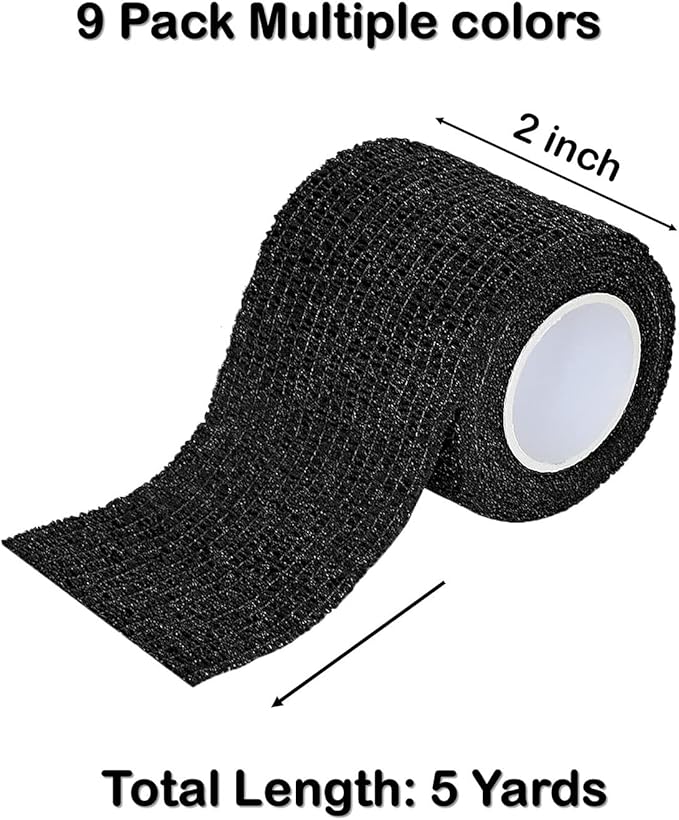 Self Adhesive Bandage Wrap, 9 Pack 2" x 5 Yards, Athletic Tape, Elastic Bandage, Self Stick Wrap for Ankle, Wrist, Finger, Sports (Multi Colors)