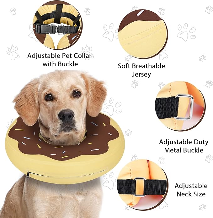 Dog Cone Collar for Small Medium Large Dogs for After Surgery, Pet Inflatable Neck Donut Collar Soft Protective Recovery Cone for Dogs and Cats - Alternative E Collar Does not Block Vision - Brown,M