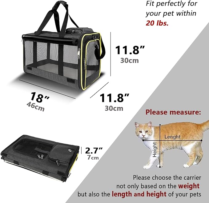 Cat Carriers for Large Cats 20 lbs+ Soft Pet Carrier for Small Dog/Durable 2 Kitty Travel Bag/Medium Big Cats Puppy 15 Pounds/Softside Cat Carrier Large