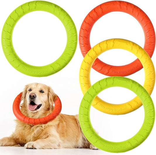 4 Pack Dog Toy Dog Training Ring for Outdoor Aggressive Durable Dog Chewers Fetch Toys Flying Disc Floating Dog Ring for Large Medium Dogs Training and Teeth Cleaning