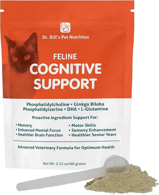 Dr. Bill's Feline Cognitive Support | Memory Support Supplement for Cats | Pet Supplement | Contains Gingko Biloba, L-Carnosine, Vitamin B-12, L-Glutamine, L-Tyrosine, and DHA