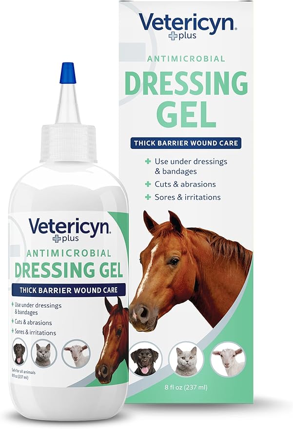 Vetericyn Plus Wound Dressing Gel for Animals| Thick Barrier Wound Care for Cats, Dogs, Horses, and Small Animals, Works on Wounds and Skin Irritations. 8 ounces