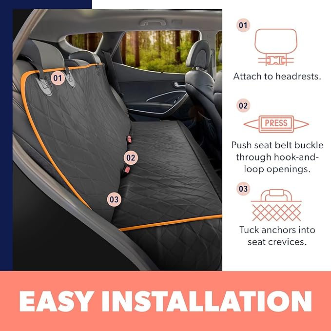 Active Pets Dog Car Seat Cover for Back Seat - Waterproof Pet Back Seat Cover for Trucks, Sedans & SUVs - Use with Chom Chom Roller Pet Hair Remover. Orange