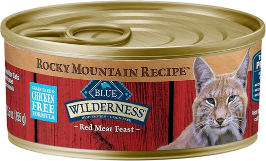 Blue Buffalo Wilderness Rocky Mountain Recipe Adult Wet Cat Food Paté, Chicken-Free & Grain-Free Recipe, Made with Natural Ingredients, Red Meat Feast, 5.5-oz. Cans (24 Count)