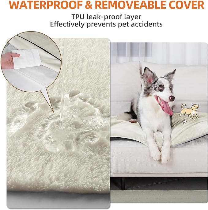 Mora Pets Cat Bed Waterproof Crate Mat Ultra Soft Pet Bed with Removable Washable Cover Anti-Slip Bottom Memory Foam Crate Pad for Small Dogs and Indoor Cats 22 x 13 inch Beige