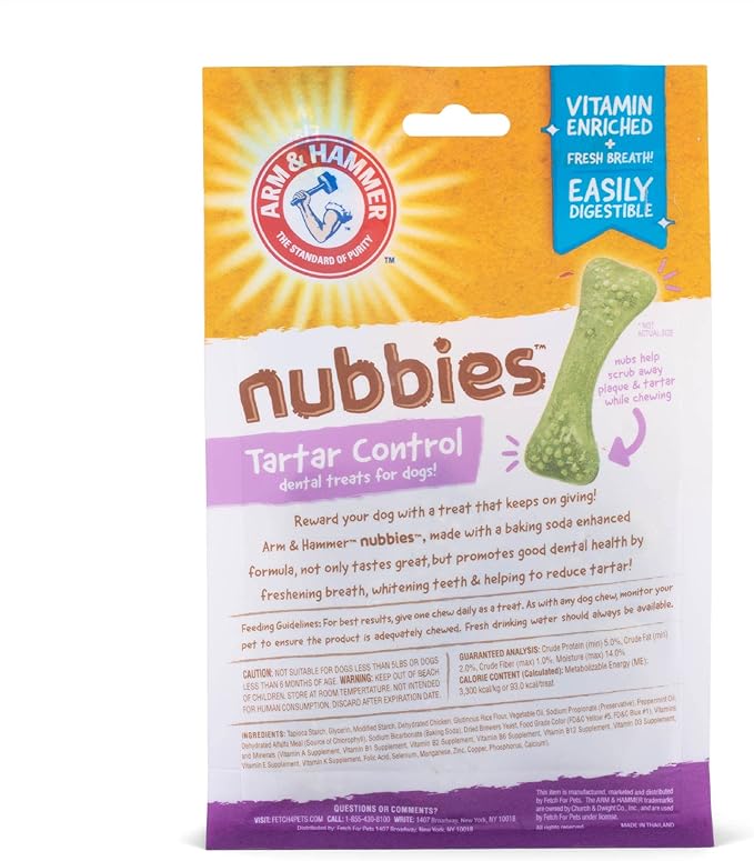 Arm & Hammer for Pets Nubbies Dental Treats for Dogs | Dental Chews Fight Bad Breath, Plaque & Tartar Without Brushing | Mint Flavor, 8 Count, 24 Pack, Size Large