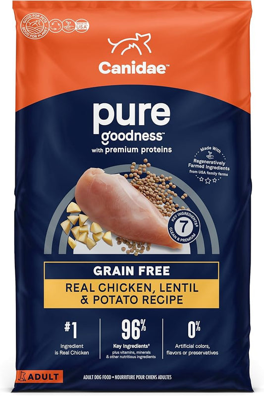 Canidae Pure Limited Ingredient Premium Adult Dry Dog Food, Real Chicken, Lentil & Potato Recipe, 4 lbs, Grain Free