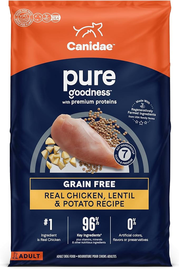 Canidae Pure Limited Ingredient Premium Adult Dry Dog Food, Real Chicken, Lentil & Potato Recipe, 22 lbs, Grain Free