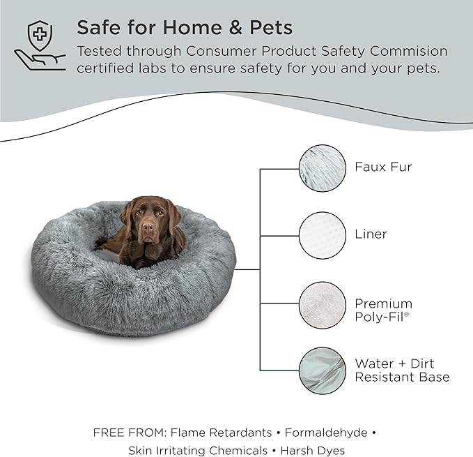 Best Friends by Sheri The Original Calming Donut Cat and Dog Bed in Shag Fur Gray, Large 36"