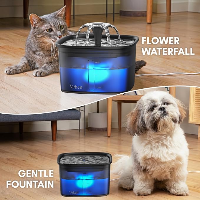 Veken 95oz/2.8L Pet Fountain, Automatic Cat Water Fountain Dog Water Dispenser with Replacement Filters for Cats, Dogs, Multiple Pets (Space Black, Plastic)